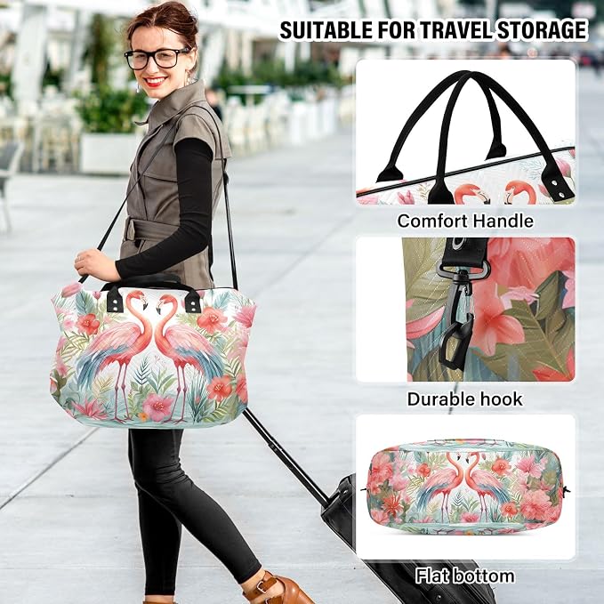 Large Travel Duffel Bag Sports Tote Gym Bag Overnight Weekender Bags Flamingo Floral Carry On Luggage with Toiletry Bags - Image 6