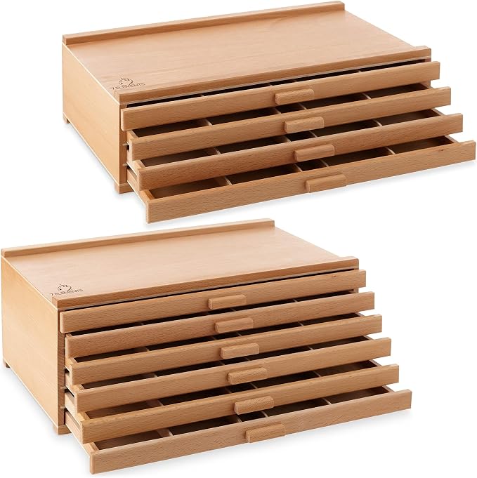 7 Elements 10 Drawer Wooden Artist Storage Supply Box for Pastels, Pencils, Pens, Markers, Brushes and Tools - Image 4