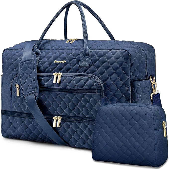 Large Women Travel Duffle Bag - Carry on Overnight Bag Weekend Travel Duffel Tote Bag Yoga Gym Bag with Wet Pocket Toiletry Weekender Overnight Bag for Travel Business Trips Sport Hospital Navy by LUOCIP