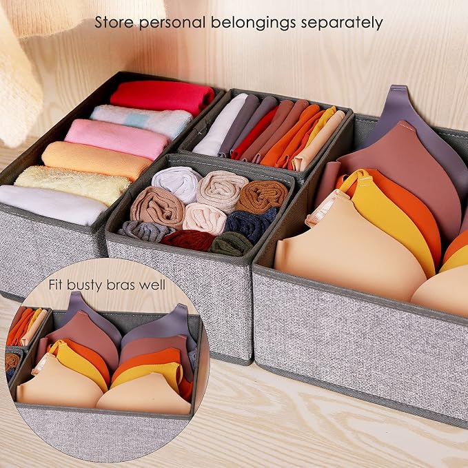 8 Pack 11 inch Fabric Storage Cubes with 6 Pack Bra Sock Underwear Drawer Organizer for Clothing Organization and Storage - Image 8