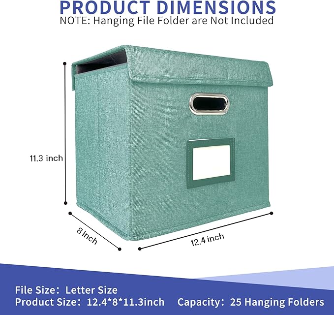 2 Pack Hanging File Folder Box with Lid, Durable Letter Size Filing Storage Box, Sturdy File Holder with Cardboard Support PVC Rails for Office Home Organizer, Green - Image 3