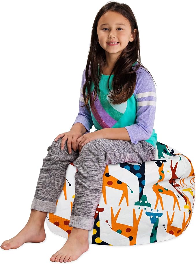 Posh Creations Stuffable Kids Stuffed Animal Storage Bean Bag Chair Cover - Childrens Toy Organizer, Medium-27 - Canvas Giraffes on White - Image 3