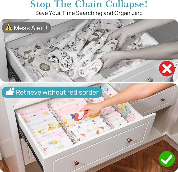 Vtopmart 4" Regular Upgrade Drawer Dividers for Clothes, 12.8"-22.3" 8 Pack | Expandable Dresser Drawer Organizer, Clear Separator, Baby Clothing, Underwear, Cosmetics, Toiletries Storage, Space Saving - Image 4