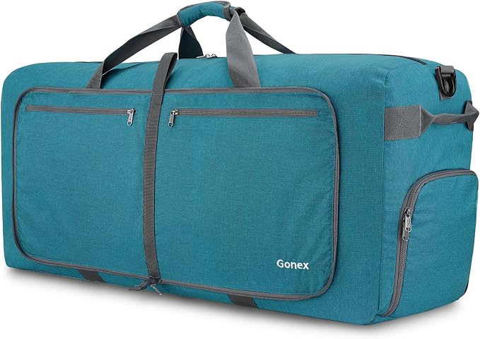 Gonex 100L Foldable Travel Duffle Bag with Shoe Compartment, Lightweight | 210D Nylon, Water-Repellent, Folds Compact, Multiple Pockets, Luggage Sleeve,Family Travel & Camping, Teal by Gonex
