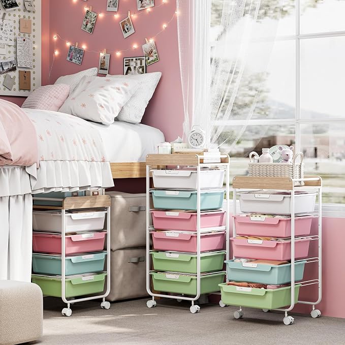 SYKIARIOL Rolling Cart with 6 Drawers,Craft Organizer and Storage,Colorful | Utility Storage Cart with Drawers,Art Cart,Makeup Organizer With Wooden Tabletop - Image 7