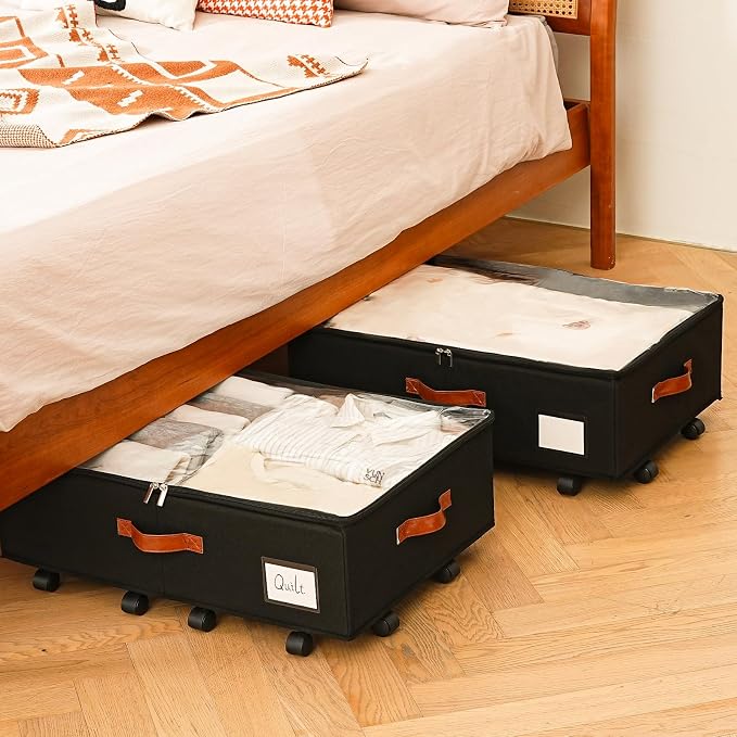 Freebat Under Bed Storage with Wheels 2 Pack, Underbed Container | 7.5 inch Height Under Bed Drawers with Clear Lid Cover, Storage Bag Box with Visiable Window for Clothes, Bedsheet, Pillow - Image 4