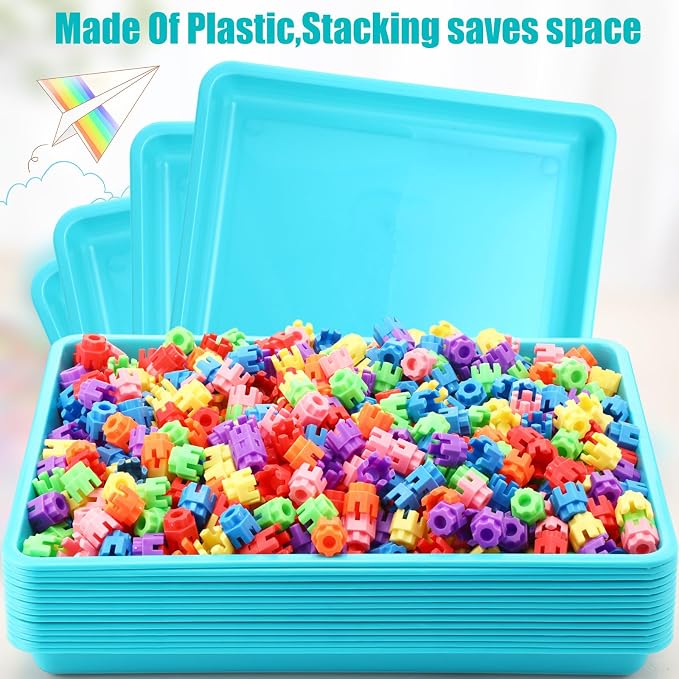 Maitys 15 Pack Plastic Art Trays 12 x 16 Inch Activity Crafts Trays Sensory Tray DIY Projects, Painting, Beads, Jewelry Office Home Organizer Arts and Crafts Supplies(Mint Green) - Image 4