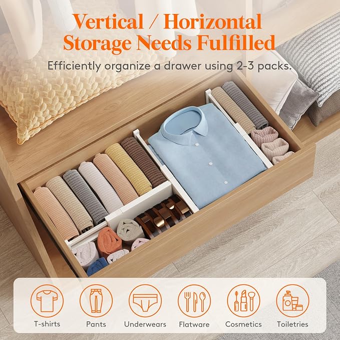 Lifewit 4" High Upgrade Drawer Divider, Adjustable Drawer Organizer Clothes | 9 Pack 11"-17" Expandable Beige Plastic Drawer Separator for Dresser, Kitchen, Closet, Nursery, Office Organization & Storage - Image 5
