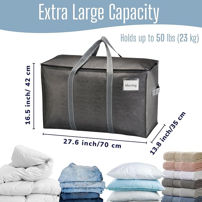 VENO 6 Pack Heavy Duty Moving Bags, Extra Large Storage Bags with Reinforced Handles & Strong Zippers, Foldable & Reusable Moving Box Alternative for Clothes & Dorm Storage - Image 4