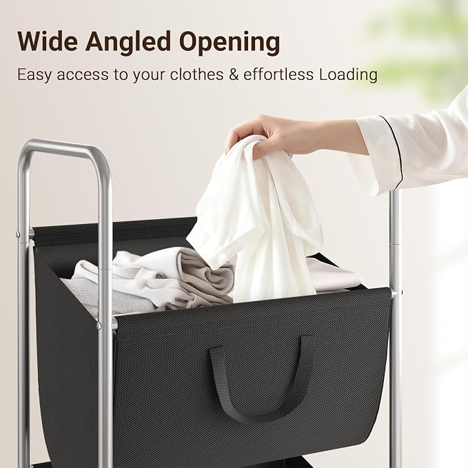 ELYKEN 3-Tier Vertical Rolling Laundry Hamper with Wheels & Removable Bags | 120L Capacity, Space-Saving Design, Locking Casters, 3 Section Laundry Sorter for Apartments, Small Spaces, Closet, Dorm - Image 5