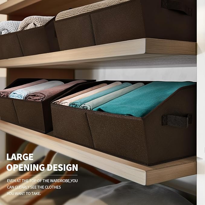 Closet Baskets for Shelves Trapezoid - Decorative Storage Baskets with Handle, Closet Bins for Organization, Shelf Storage Bins for Clothes, Books, Home, Office, 4 Pack, Brown - Image 3