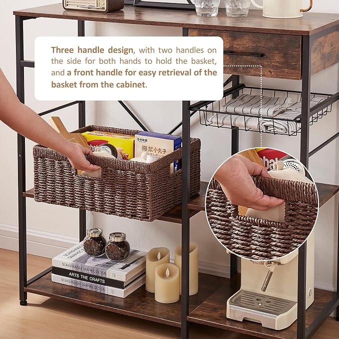 OIAHOMY Wicker Storage Basket, Rectangular Paper Rope Shelf Baskets with Built-in Handles, Woven Decorative Organizer for Pantry, Shelves, Living Room and Bathroom, 1-Pack Brown - Image 5