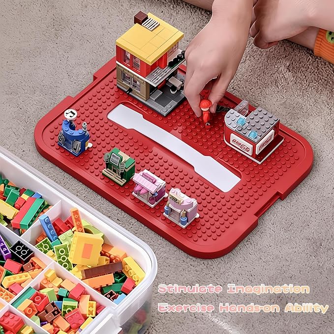 Toys Organizer Storage Case for Lego Box Kids Toy Stackable Building Blocks with Lids Bins Adjustable Lego Storage Containers Plastic Toy Box Red 1 Layer - Image 3