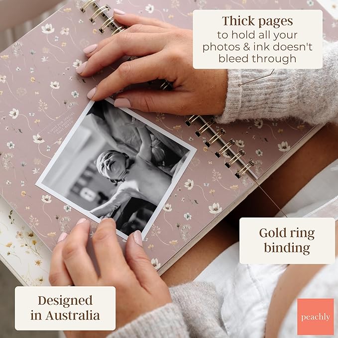 Peachly Pregnancy Journal for First Time Moms - Linen Memory Book | Gift-boxed 110-page maternity keepsake & pregnancy scrapbook. Bump photo pages, hospital & newborn checklists, archival paper - Image 3
