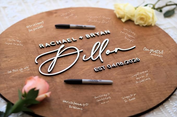 Personalized Round Guest Book Alternative Sign, Unique Guest Book Sign, Custom Alternative Guest Book, Wooden Guest Book, Wedding Ceremony Guestbook Sign (Design 3) - Image 8
