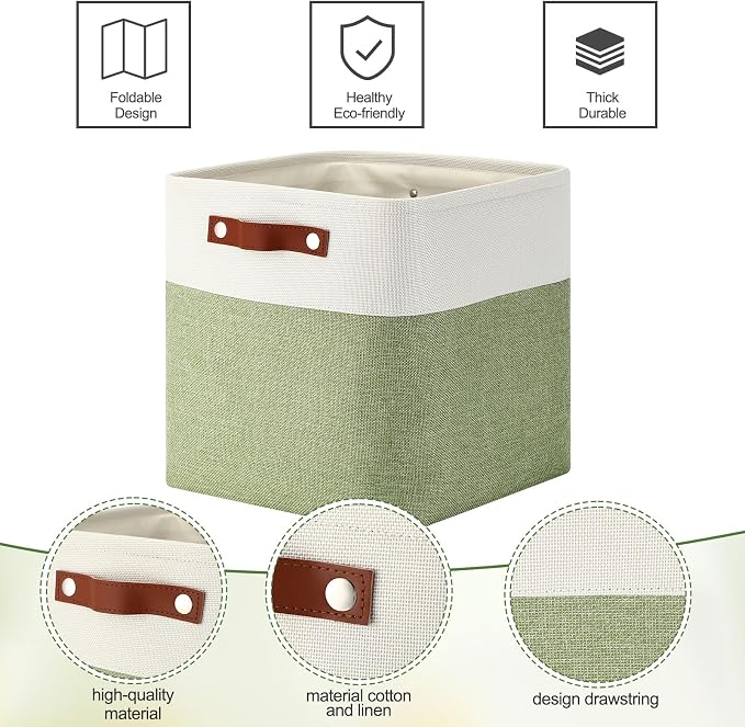 Uiifan 8 Pack 12 x 12 x 12 Inch Large Storage Baskets Collapsible Fabric Storage Cubes Bins with Handles for Shelves Closets Nursery Home Clothes Toys Organizers, Green - Image 2