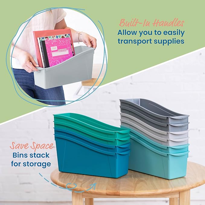 ECR4Kids Linking Plastic Storage Book Bin, Multipurpose Organization, Contemporary, 10-Piece | Durable plastic with built-in handles, interlocking, nestable, ideal for books, magazines, and files in a classroom or office - Image 4