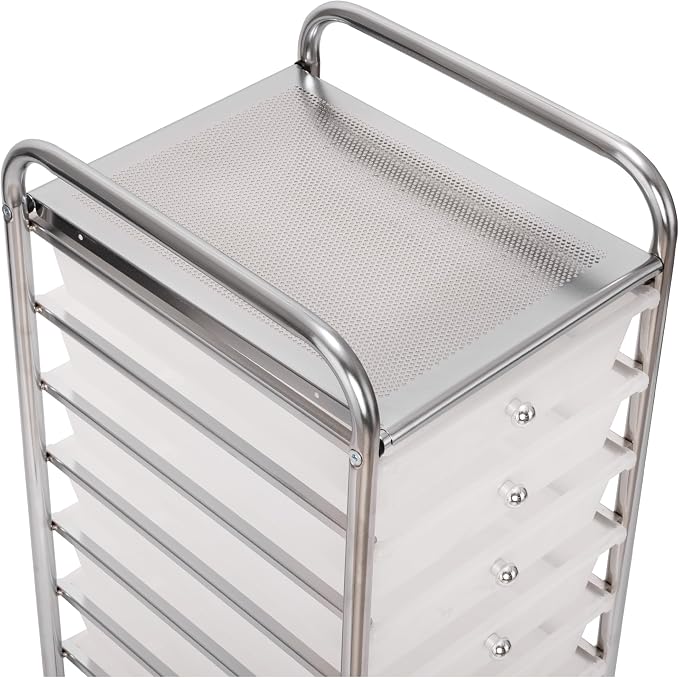 Seville Classics Rolling Utility Organizer Storage Cart, for Home Office, School, Classroom, Scrapbook, Hobby, Craft, 10 Drawer, Frost White - Image 5