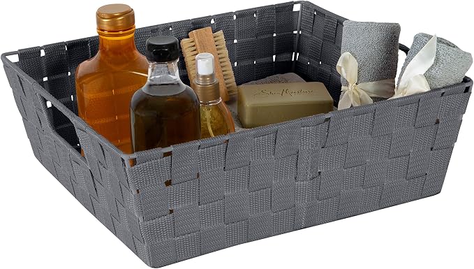 Simplify Large Shelf Woven Strap Tote | Decorative Storage Basket | Built in Handles | Organization | Closet | Bedroom | Bathroom | Nursery | Accessories | Toys | Gifts | 2 Pack | Grey - Image 6