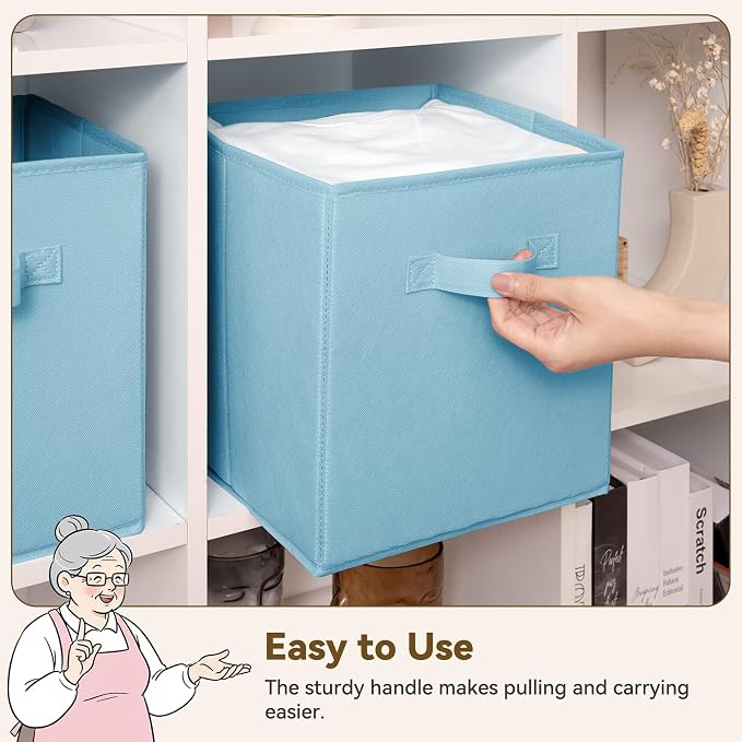 GRANNY SAYS 11x11 Cube Storage Bins, 6-Pack Storage Cubes, Light Blue | Collapsible Storage Boxes with Thickened Base Plate, Sturdy Handles, Decorative Baskets for Shelves, Closet - Image 5