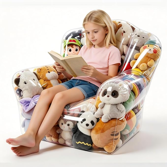 Clear Stuffed Animal Storage Bean Bag Chair Cover for Kids with Zipper | Transparent Waterparoof Wipe Clean Thicker PVC, Holds 150+ Stuffed Animals, Double Zipper for Plush Toys Storage & Organizing by BOYMCOWBOYHOMEDECOR