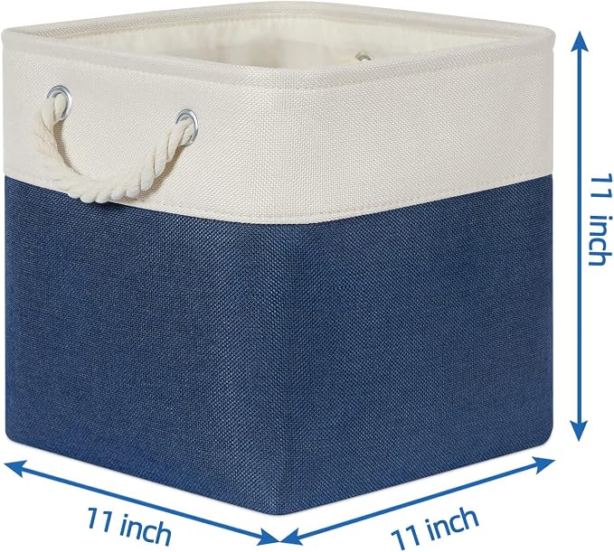 Temary Fabric Storage Cubes 11x11 Cube Storage Bins 4Pack Blue Basket for Organizing Home, Closet, Empty Gift Baskets with Handles (White&Blue) - Image 2