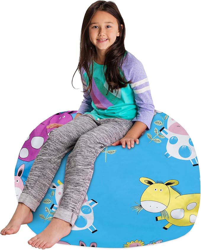 Posh Stuffable Kids Stuffed Animal Storage Bean Bag Chair Cover - Childrens Toy Organizer, Large 38" - Canvas Farm Blue - Image 4