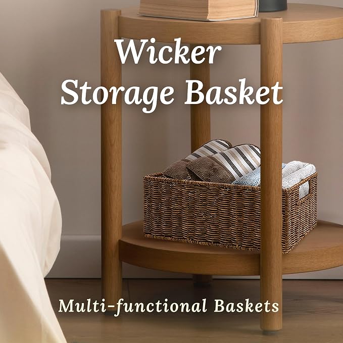 WeeNest Wicker Basket with Handle, Shelf Baskets for Organizing, Woven Organization Storage with Handles, Resin Wicker Set of 3, Toffee - Image 2