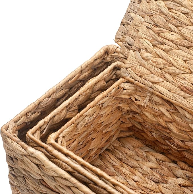 XIMISISE 3 Pack Wicker Storage Basket with Lid, Water Hyacinth Basket | Woven Basket for Shlef, Decorative Storage Boxes for Organizing - Image 6