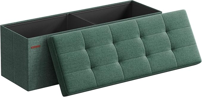 SONGMICS 43.3 Inches Folding Storage Ottoman Bench, Load 660 lb | Ottoman Foot Rest, Storage Chest, for Living Room, Entryway, Forest Green and Ink Black, MINOTA Collection ULSF077C01 by Unknown