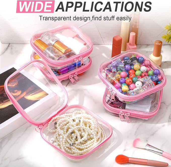 Sanwuta 6 Clear Hard Zipper Case,Pink,5 X 5 X 2 Inch | Pencil Case Pouches ,Makeup Bag,Plastic Toiletry Diaper Bag ,Travel Toy Storage,Waterproof Organizer Bins - Image 5
