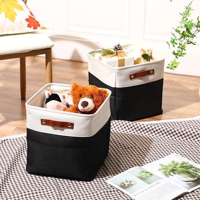 Uiifan 8 Pack 12 x 12 x 12 Inch Large Storage Baskets Collapsible Fabric Storage Cubes Bins with Handles for Shelves Closets Nursery Home Clothes Toys Organizers, Black - Image 2