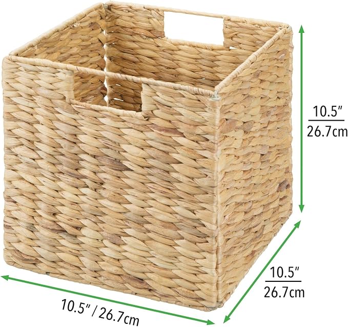 mDesign Natural Woven Hyacinth Cube Organizer Basket with Handles, Storage for Bathroom, Laundry Room Shelf or Nursery - Perfect for Cubby Storage Units - Hold Blankets and Books - 6 Pack, Natural/Tan - Image 5