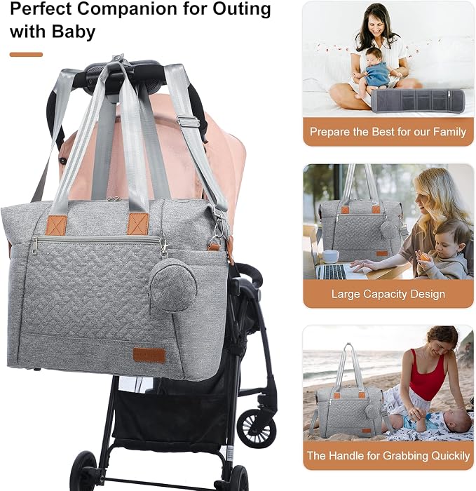 LOVEVOOK Diaper Bag Tote, Baby Diaper Bag Waterproof Travel Diaper Tote with Changing Pad - Image 5