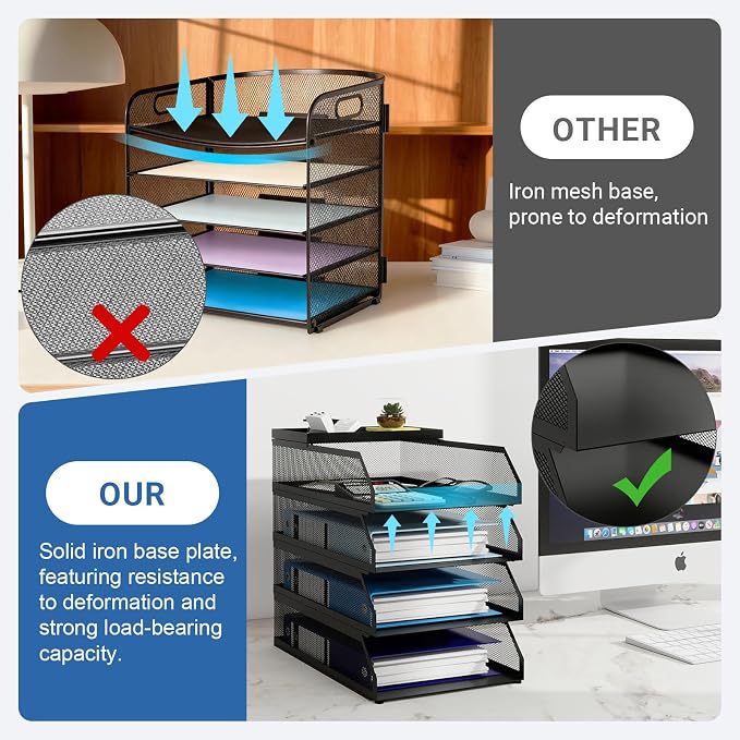 Natwind 4-Tier Stackable Metal Mesh Desk Paper Tray Organizer,Black | Desktop Accessories for Office Supplies, Letter Tray For Paper Storage ,File Document Holder For Home School Classroom - Image 6