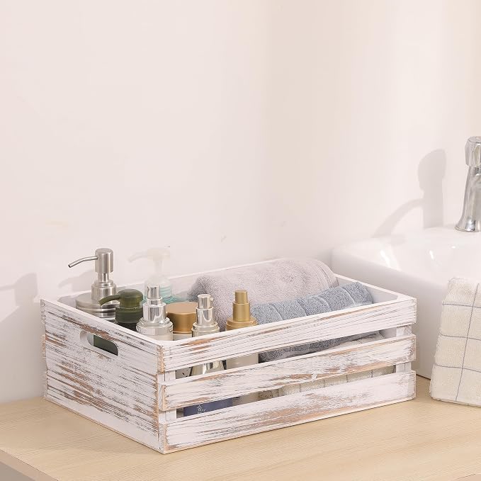 Large Size Wood Crates For Storage,Decorative Vintage White Wooden Crates For Display,Handmade Solid Wood Boxes,Set Of 3 Rustic White Wooden Crate. (vintage white) - Image 4