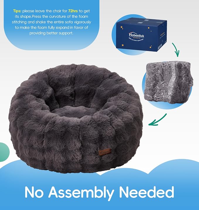 Hobestluk Small Beanbag Chair Donut-Shaped Bubble Plush Sofa Lounge Seat | Dark Grey, Bean Bag Chairs with Bubble Plush Cover Foam Filling Cozy Seating for Bedroom Living Room Reading Nook Furniture - Image 7