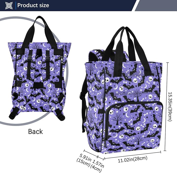 Mnsruu Diaper Bag Bats Satellites Skulls and Trees Large Changing Backpack Multifunction Travel Tote Mommy Bag Baby Diaper Backpack for Mom Dad - Image 7