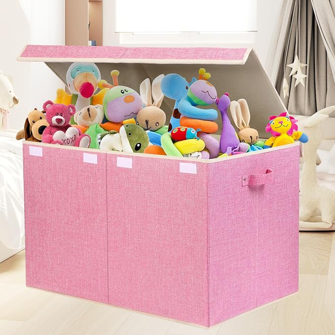122L Large Toy Box Chest Storage with Lid, Collapsible Kids Toy Storage | Toy Chest with with Removable Divider for Kids, Boys, Girls, Nursery, Living Room, Bedroom, 26"x17" x17" (Linen Pink) - Image 5