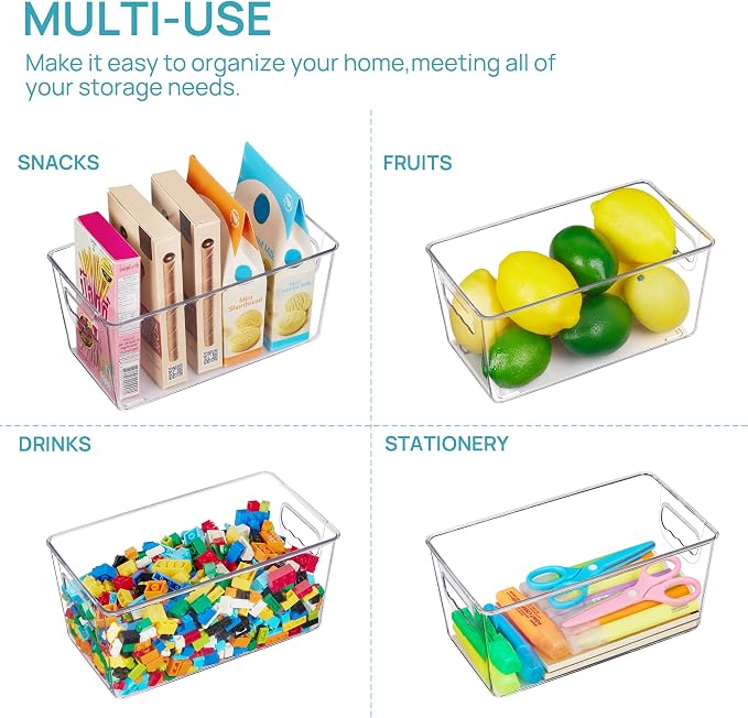 Vtopmart 6 Pack Clear Storage Bins, Pantry Storage Bins with Handle, Small | Plastic Pantry Organizer Containers for Kitchen, Refrigerator, Fridge, Cabinet, Countertops, Home Organization and Storage - Image 7