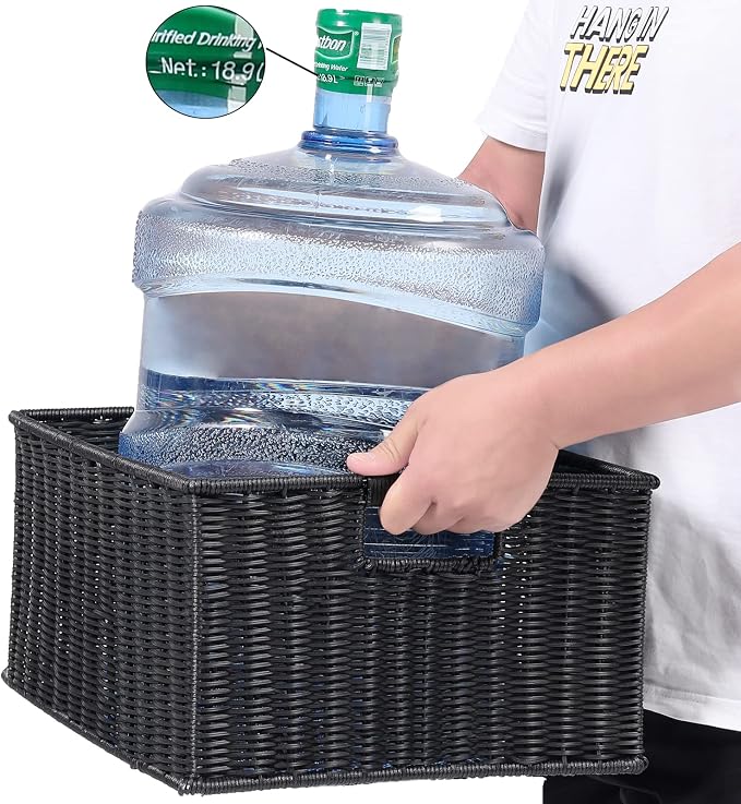 HOONEX Large Wicker Baskets for Storage, Plastic Baskets for Organizing with Dual Handles, Woven Baskets for Storage, Set of 2, (Black, 15 x 12.8 x 7.5 inches) - Image 3