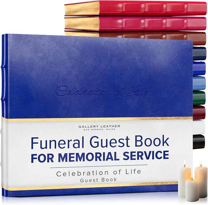 Gallery Leather Funeral Guest Book for Memorial Service and Celebration of Life with 192 Lined Pages - Hardcover, Bound Leather, Perfect for Cherished Memories - 7 x 9 - Acadia Malibu | 192 Lined Pages - Hardcover, Bound Leather Guest Sign in Book - 7 ... by GalleryLeather