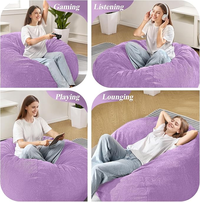 4FT Bean Bag Chair for Adults,Large Teardrop Beanbag with Filler | Beanbag Chair with Memory Foam Filled,Bean Bags with Handy Handle&Machine Washable Cover for Living Room,Bedroom-Purple - Image 6