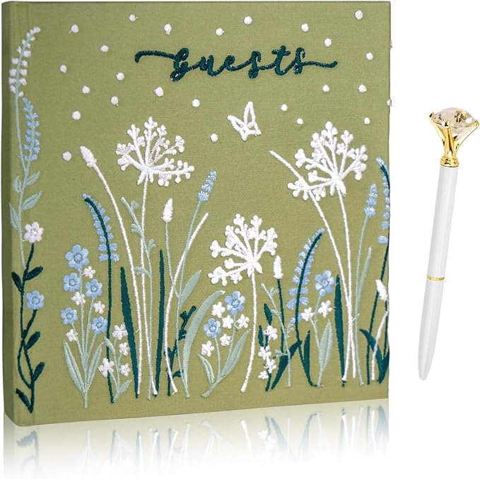 Embroidered Wedding Guest Book—The Perfect Polaroid Guest Book for Wedding Receptions, Birthdays, Baby Showers, and Special Events with 3 Photo corner stickers+ 3 DIY pens+1 Diamond Pen (green) by Gatyko