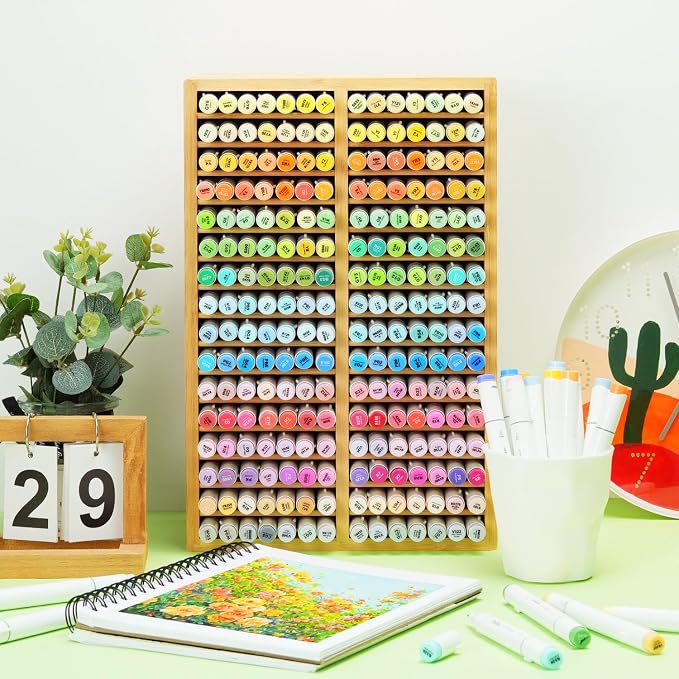 Ohuhu Bamboo Marker Organizer Hold 224 Markers for Honolulu Oahu Series | Markers Pens Pencils Stationary Organizer Holder Desktop Storage with 32 Compartments for Classroom Office Decor Home - Image 5