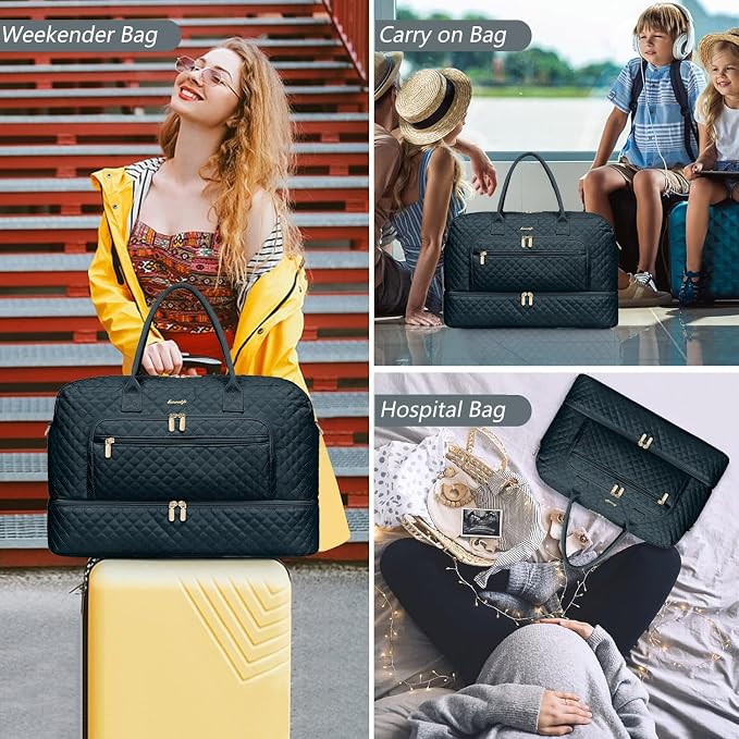 Large Women Travel Duffle Bag - Carry on Overnight Weekend Travel Duffel Tote Gym Bag with Wet Pocket Toiletry Weekender Overnight Bag for Travel Business Trips Sports Hospital 3 Pcs Set - Image 6