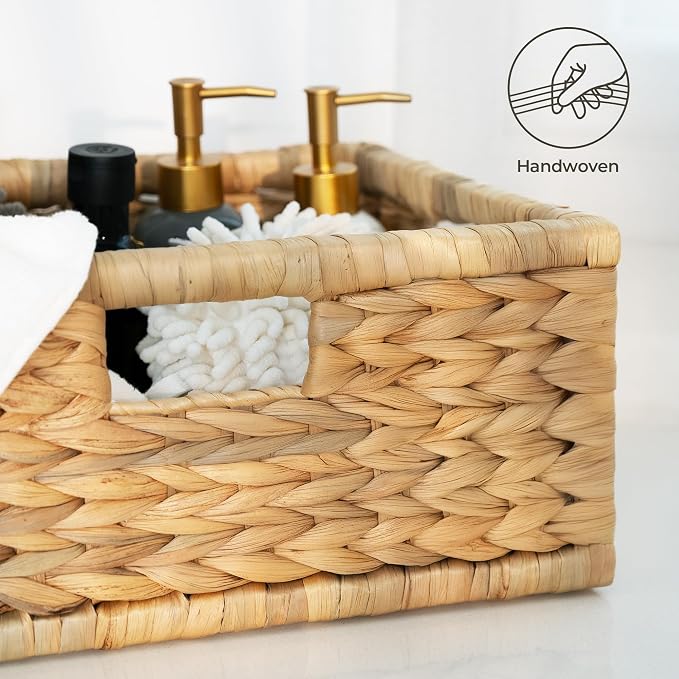 StorageWorks Wicker Basket for Organizing, Pantry Organizer Storage Basket | Wicker Storage Basket for Shelves, Wicker Baskets for Organizing, Water Hyacinth Woven Baskets, Basket Organizer for Shelf - Image 5