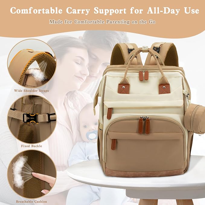 Diaper Bag Backpack for New Parents, Large Capacity Baby Travel Bag with Bottle Holders, Multiple Compartments (Khaki Brown) - Image 4