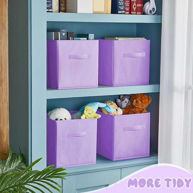 Yinder 12 Pcs Cube Storage Bin Purple 10.5''x10.5''x11'' Storage Bins for Playroom Decor Colorful Bins for Kids Foldable Baskets for Nursery Organizer Boxes Fabric Boxes - Image 6