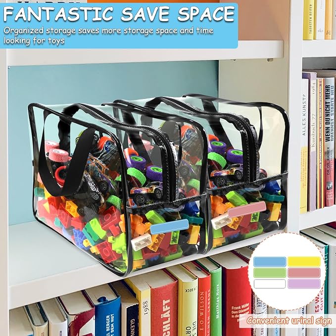 6 Pcs Widen XL Toy Storage Bags Waterproof Clear Toy Organizer with Labels | Reusable PVC Transparent Organizer Bags with Zipper 12.6×9.25×6.9In for Building Blocks, Puzzle, Board Games Travel Storage - Image 4